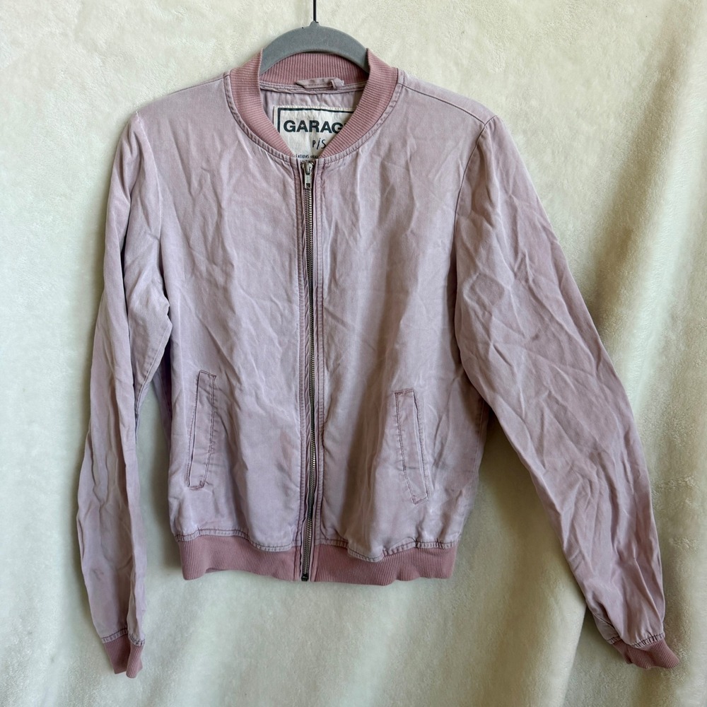 Garage Dusty Pink Bomber Jacket Size P/S Tencel Ribbed Trim Zip Front Casual